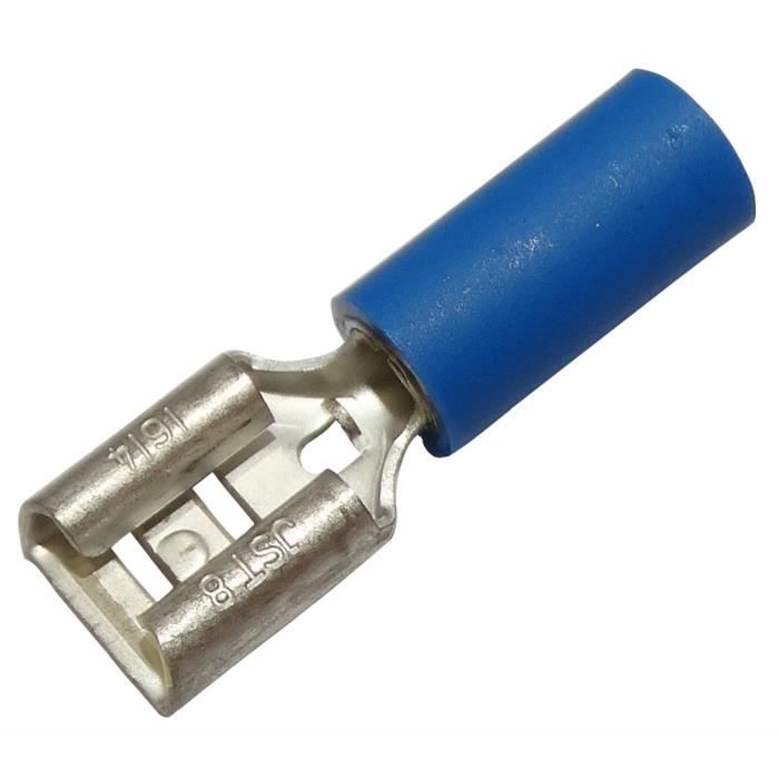 10x Cosse électrique femelle plate 6.3mm 0.8mm 2mm² isolée bleu