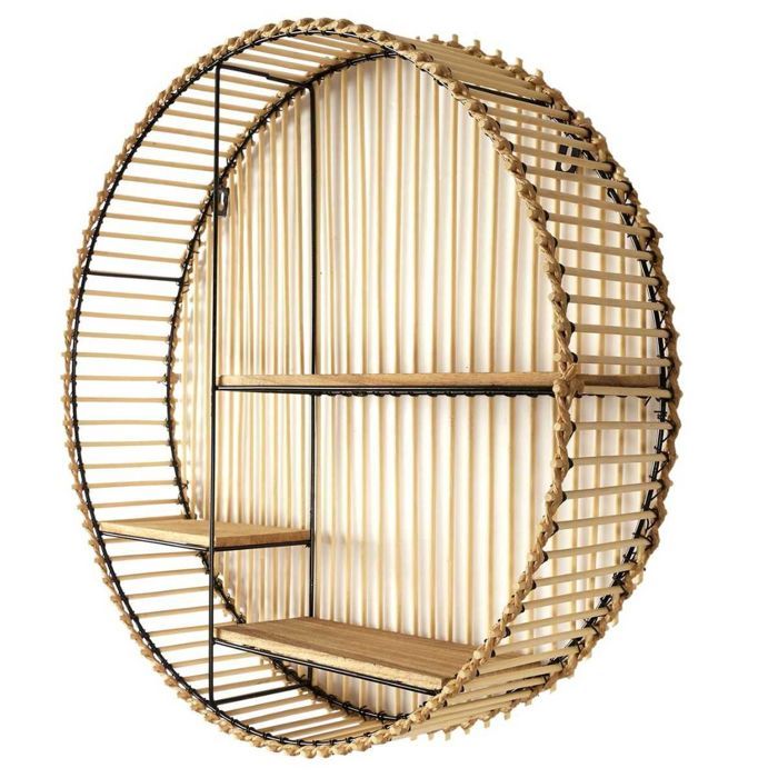 Etagère murale ronde en bambou et métal plateau bois - SAPHIR