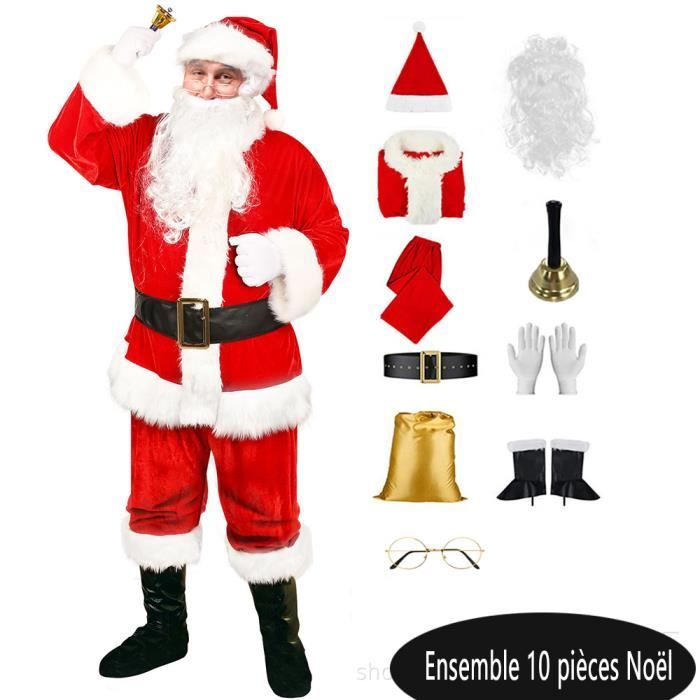 Costume Père Noel Adulte 10 pièces Déguisement Père Noël Homme Costume Père Noël Adulte Déguisement Noël Homme S