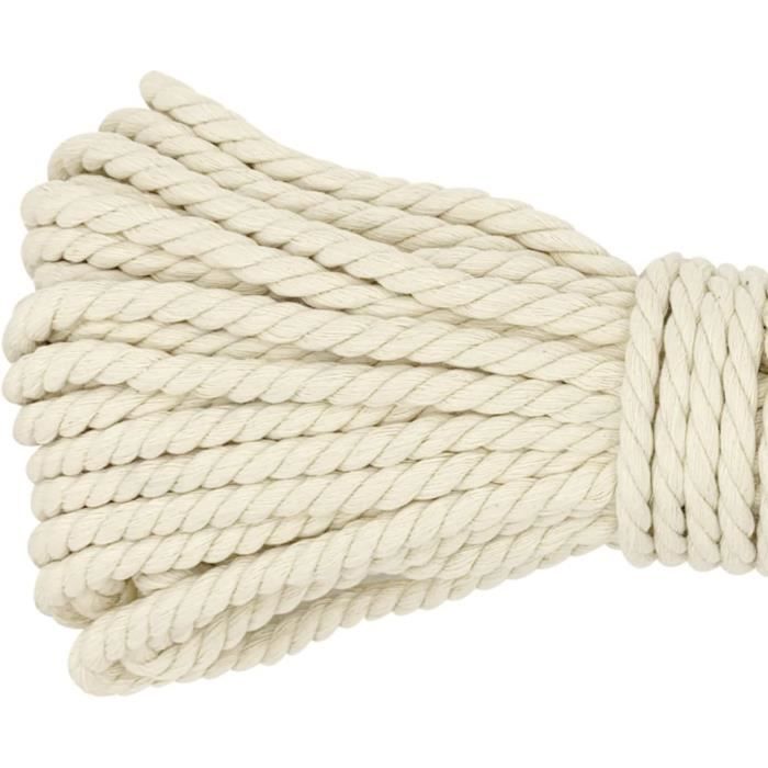 Corde Macramé, Corde Épaisse Grosse Corde En Coton Tressée,6Mm X 20M