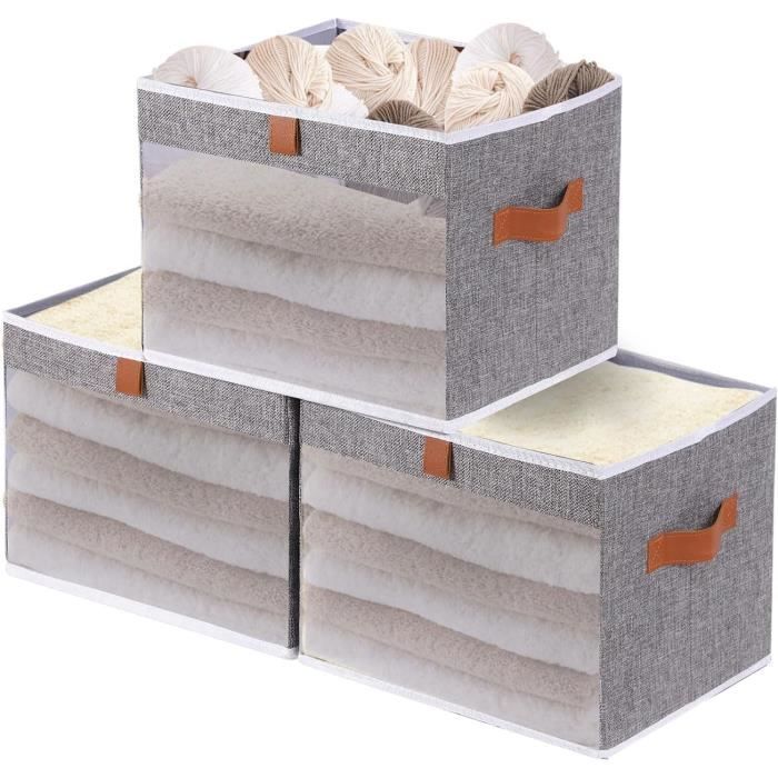 2 Boîtes De Rangement Pliables En Tissu – Gris Et Beige, Avec Poignées, Pour Vêtements, Livres, Chaussettes