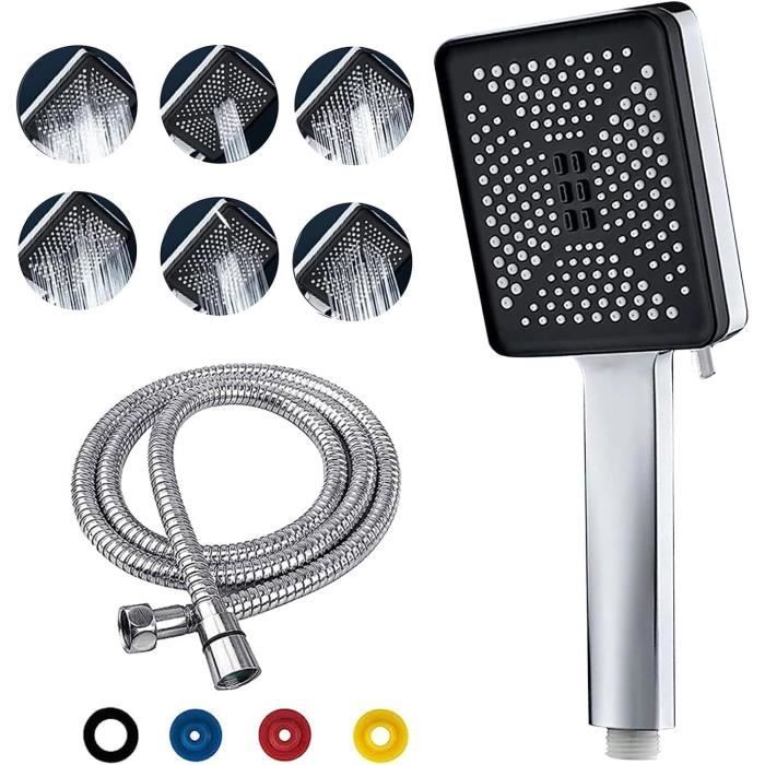 Pommeau De Douche Carré Grande Taille 110mm - 7 Modes, Haute Pression, Buses Silicone Anti-Calcaire