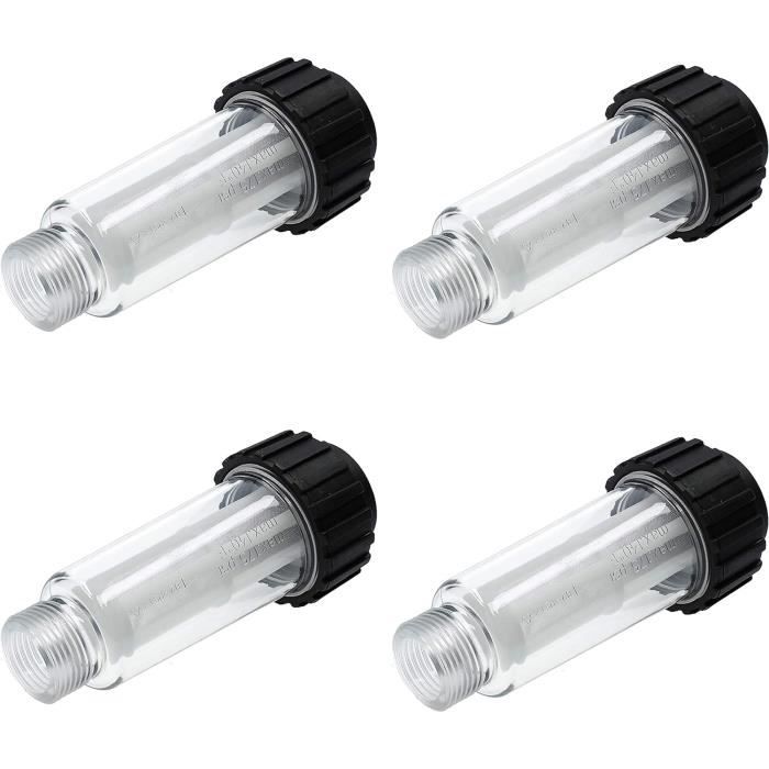 RNHDLY Filtre à Eau Pour Nettoyeur Haute Pression Et Tuyau D'Arrosage – Raccord 3/4" + 5 Cartouches + 2 Adaptateurs, Protection Pompe Anti-Saleté, Transparent