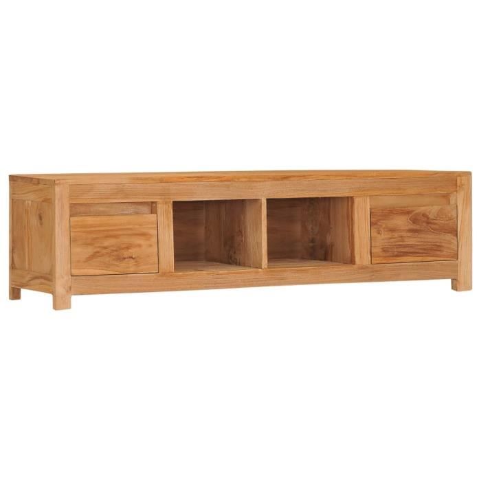 Meuble TV En Bois De Teck Massif - 120x35x45 Cm - Brun - Neuf