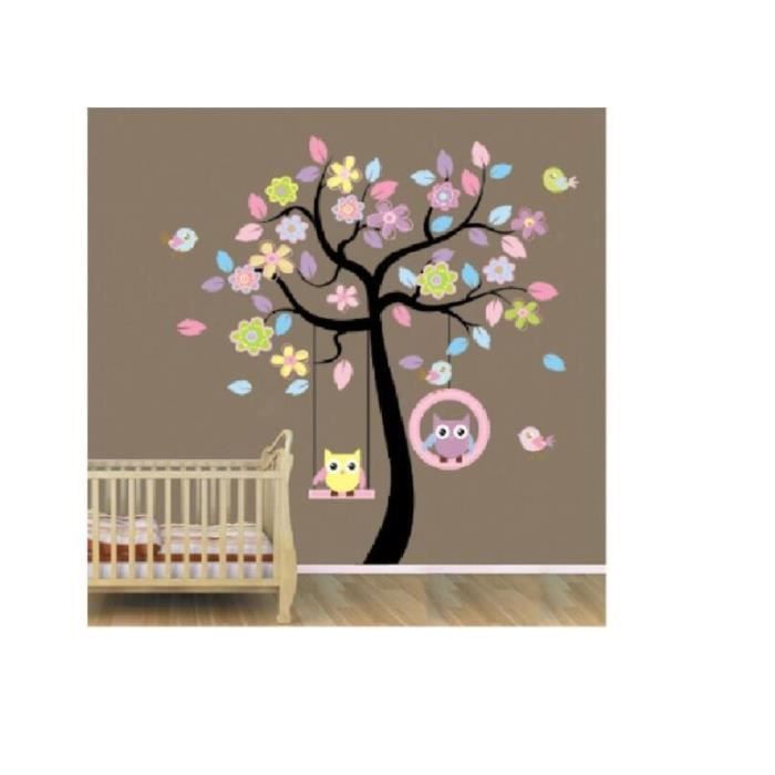 Hibou Sticker Mural Amovible Chambre Stickers Muraux Mur De L Usine Des Autocollants De Rose Bleu Arbre De Hibou Balancer Cdiscount Maison