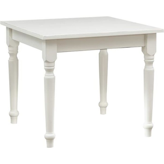 table à rallonge style champêtre en tilleul massif, finition blanche antique l90xpr90xh78 cm