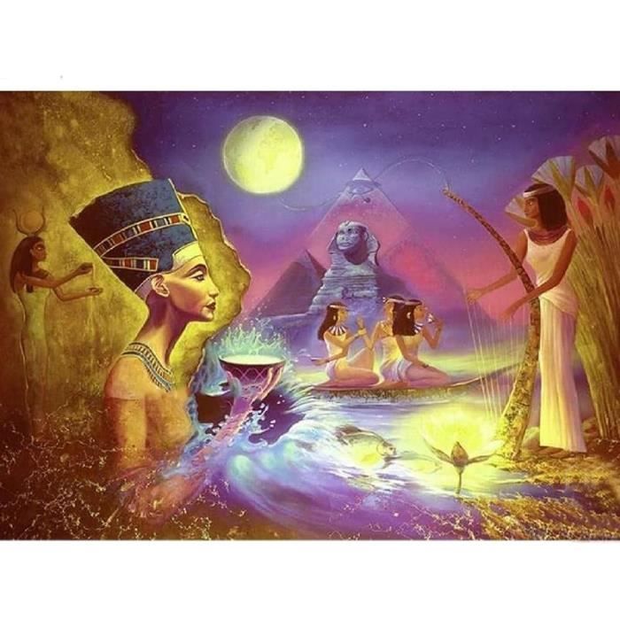 DIY Diamond Painting Kit Complet,Pharaon égyptien Rétro 5D Peinture Diamant Complet Cristal Strass Broderie Diamond Point De Croix Canevas Artisanat Décoration Murale À La Maison Square Drill,40x60cm