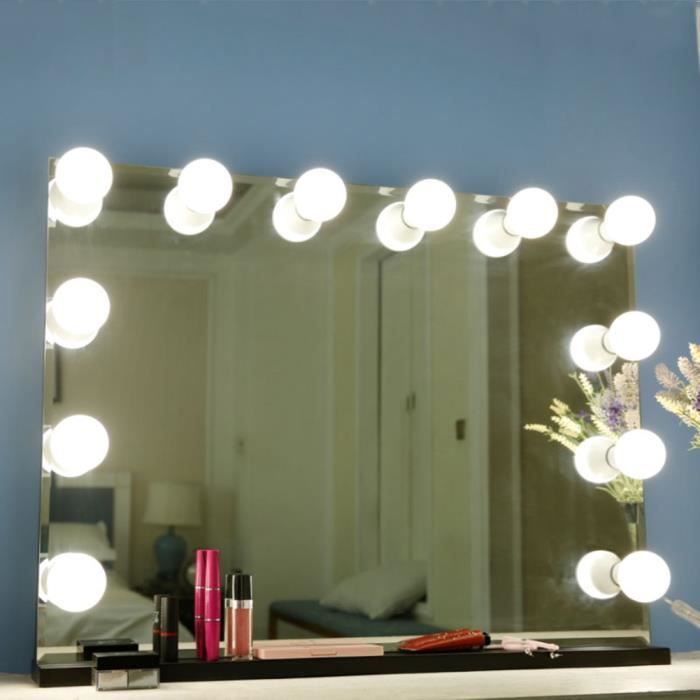 Miroir de courtoisie à LED de style Hollywood avec ampoules à intensité variable Ampoules LED auto-adhésives avec câble de chargement USB pour table de maquillage coiffeuse 