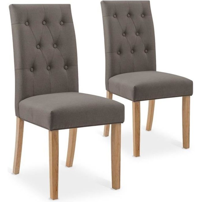 chaises capitonnées en tissu taupe - gaya - lot de 2 - confortable et design