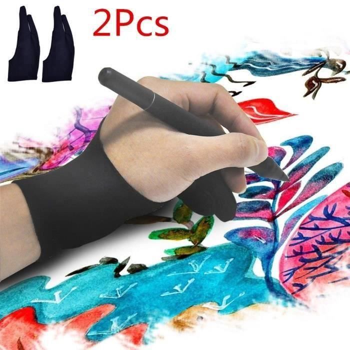 2 pcs Gants Lycra Artiste Dessin Deux Doigt Gant Graphiques Dessin Art Étudiant Stylo Tablette Pad