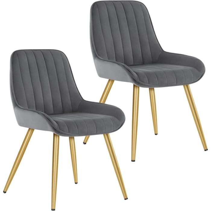 Lot de 2 Chaises de Salle à Manger avec Dossier Chaise de Cuisine Rétro Chaise de Salon Assise en Velours+ Métal Gris foncé