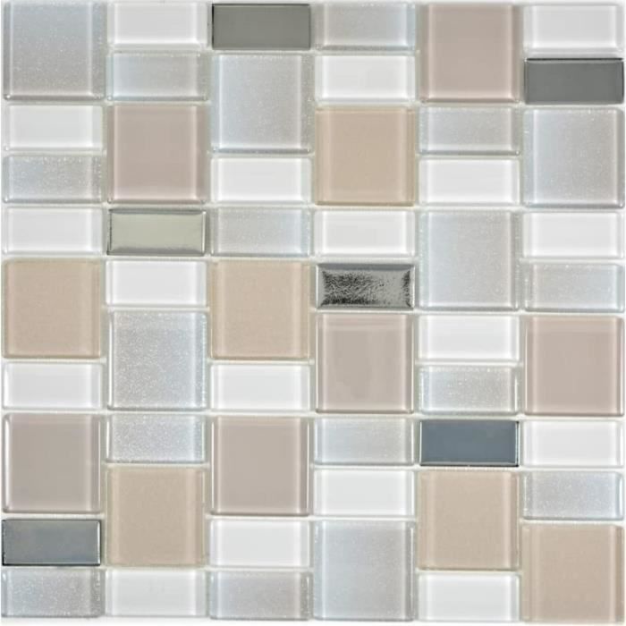 Mosaïque De Verre MOSANI – Beige/marron/crème – 30x30 Cm – Salle De Bain/cuisine