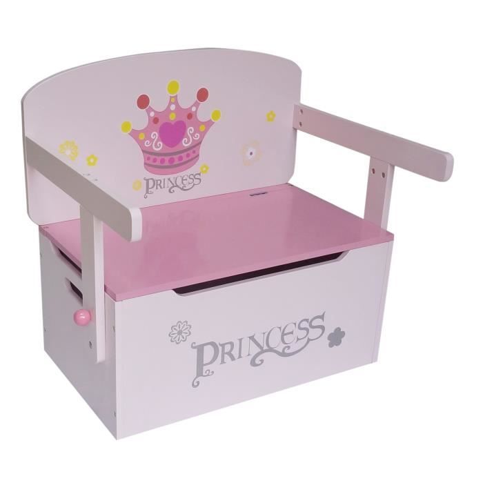 Coffre à Jouets Rose- Banc de Rangement en Bois - Bureau - Motif