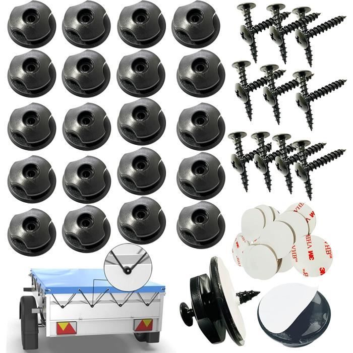 Lot 20 Fixations Bâche Boutons Ronds Vis Autotaraudeuses Têtes Crochets Plastique Fixation