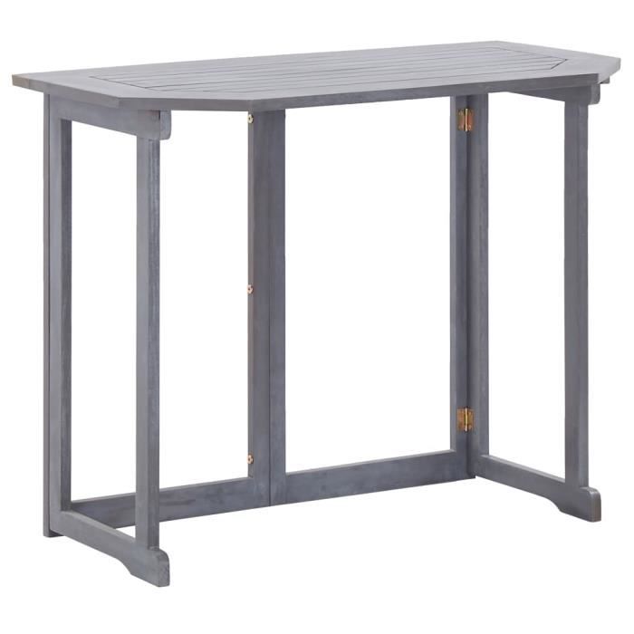 table pliable de balcon - bois d'acacia massif - gris - 90x50x74 cm