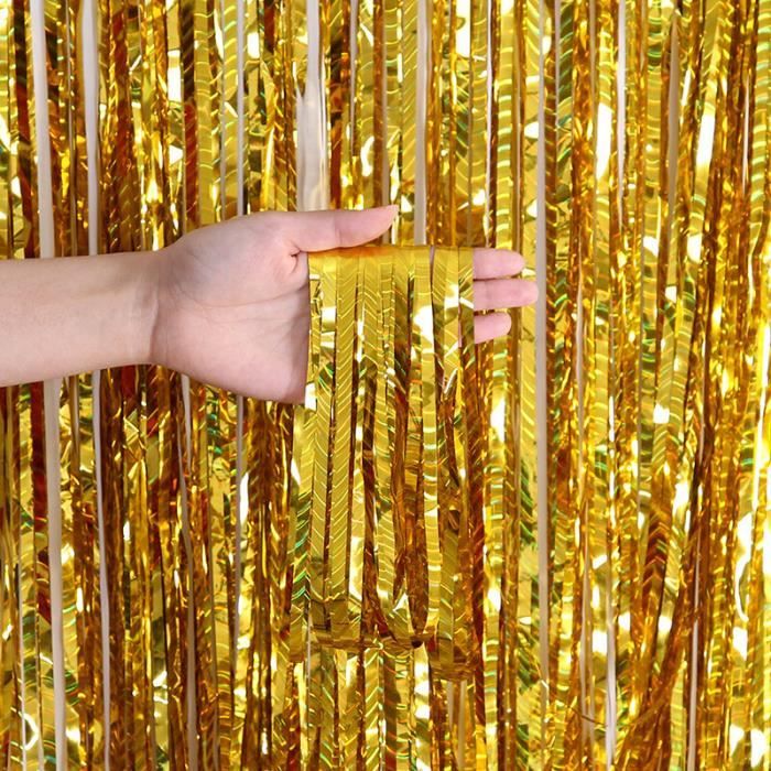 Rideau Déco Anniversaire AIBAOBAO - 5 Panneaux Franges Or Champagne (1x2 M) Pour Fête, Mariage, Noël