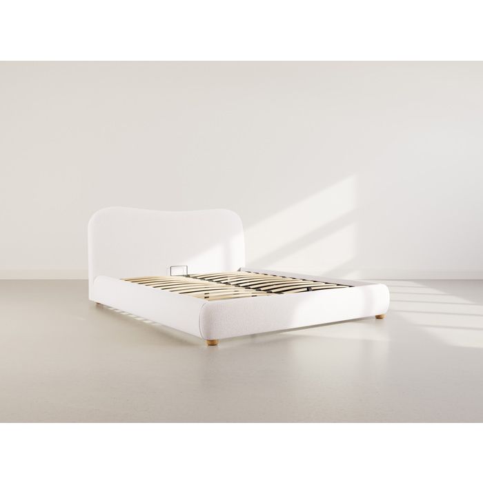 Hugo - lit coffre queen size - 160x200 cm - en tissu bouclette - Beige Hugo - lit coffre queen size - 160x200 cm - en tissu bouclette - Beige