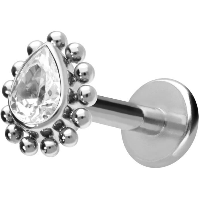 Piercing Nombril Titane Grade 23 Avec Cristal - Filetage Intérieur, Goutte Cristal 5mm - Or, Or Rose, Argent - Longueur 10mm