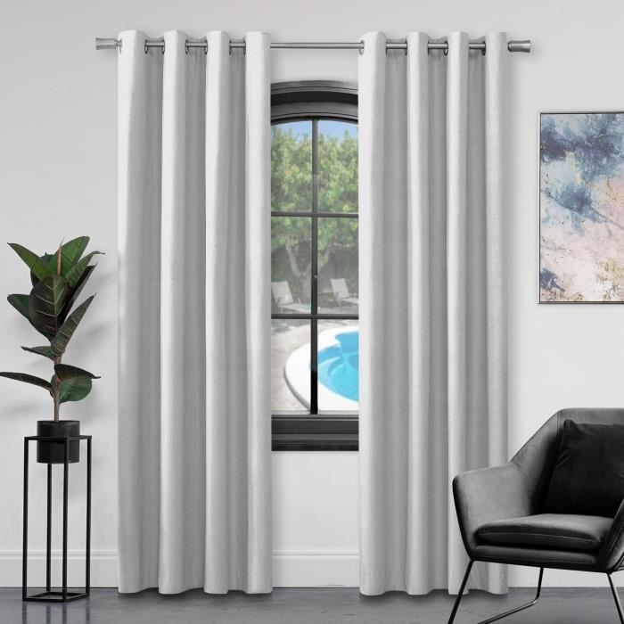 Rideaux Sur Mesure Soie Entrelacée - 132x250 Cm Chaque - Argent Pâle - Neuf