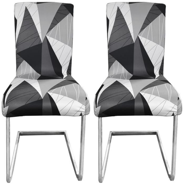 Lot de 2 Housse de Chaise Salle à Manger Extensible Universelle Lavable Couverture de Chaise Décor Hôtel Restaurant Noir Gris