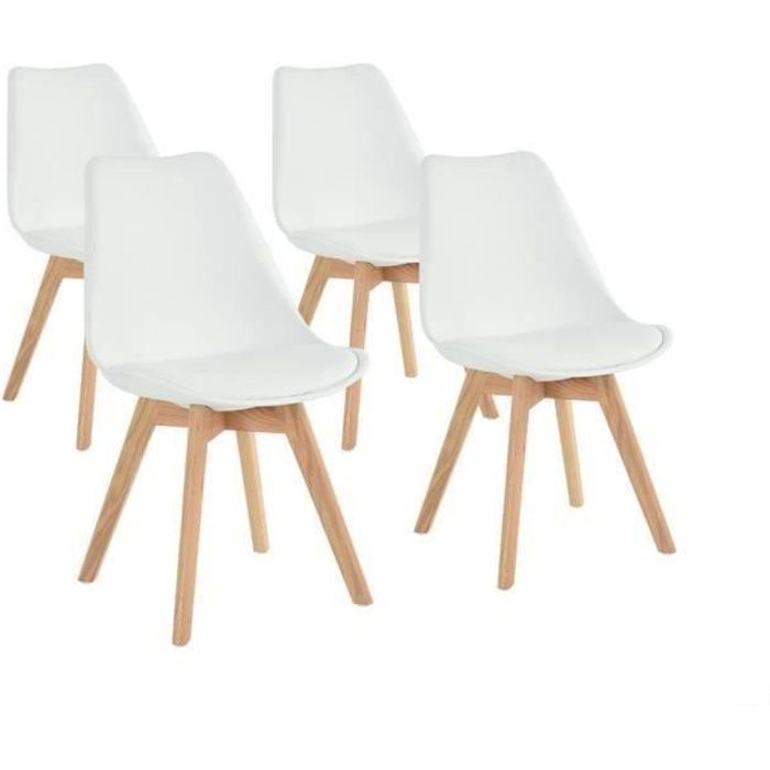 Lot De 4 Chaises Scandinaves Noires - 48,5x42x81 Cm - Dossier Incliné, Coussin éponge - Cuir PU - Pieds Hêtre