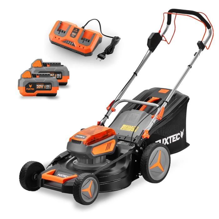 FUXTEC Tondeuse à Gazon Batterie Autotractée 40V (2x20V) 46 cm – Mulching Éjection Latérale 2 Batteries Li-Ion 4Ah – FX-E2RM46