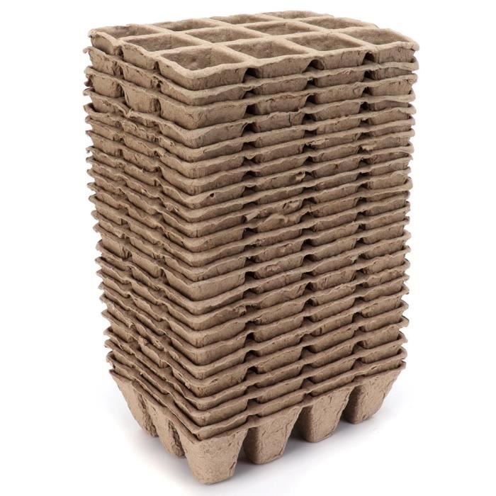 Pots de semis rectangulaires Garosa - Lot de 24 - Pâte à papier recyclée - Marron