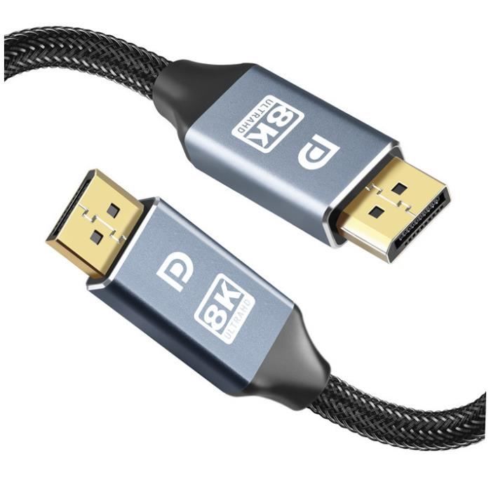 2M Câble DisplayPort 1.4 Câble DP1.4 8K 60Hz 4K 144Hz 165Hz HDR Coton Tressé pour Moniteur de Jeu,Carte Graphique,PC,Laptop,TV