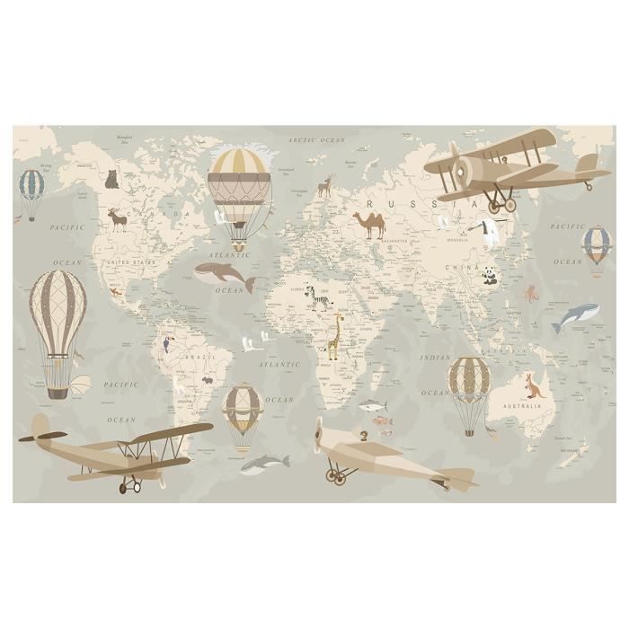 Affiche enfant carte du monde avions - 60x40cm - made