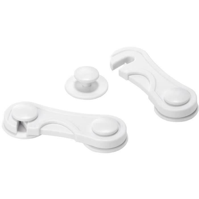 Loquet bloque-porte blanc - Lot de 2 - INOFIX - Idéal pour armoires et tiroirs amovibles