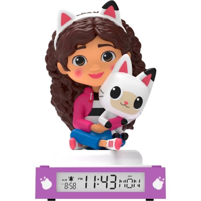 Réveil avec figurine 3D Gabby et la maison magique lumineux - Indique heure date et la fonction alarme - 3 piles LR06 non incluses