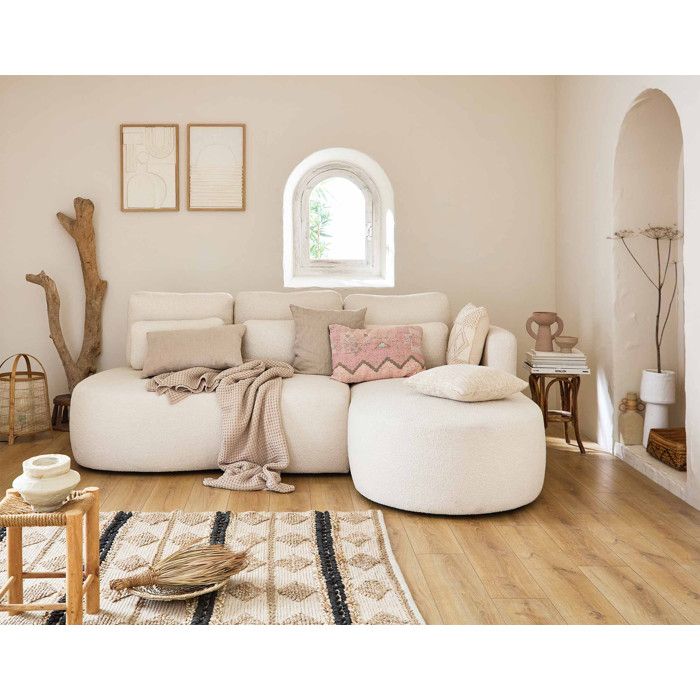 Mahina - canapé dangle droit - 4 places - convertible avec coffre - en tissu bouclette - Beige