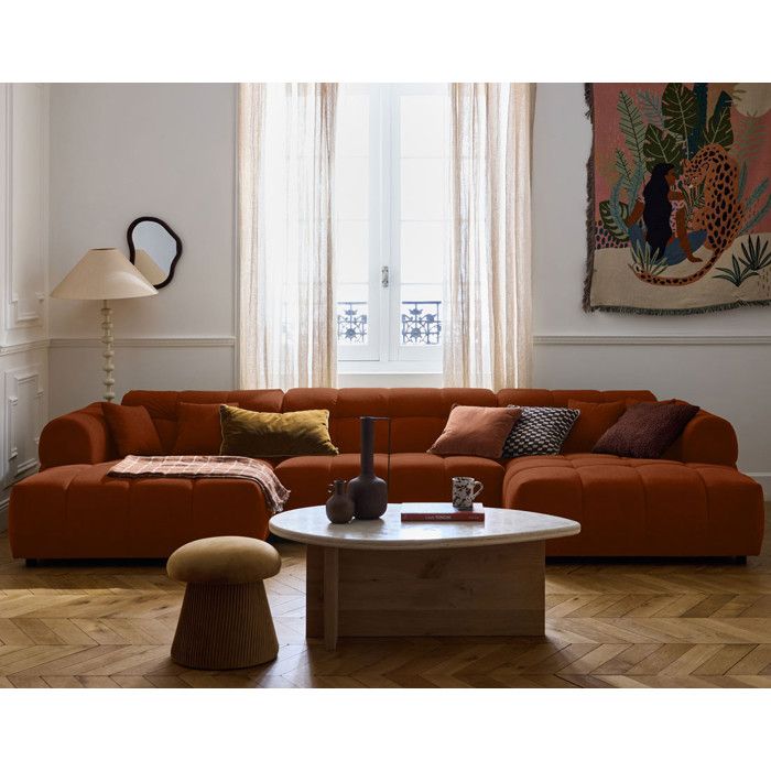 Ray - canapé panoramique en U 7 places en tissu texturé - Rouille