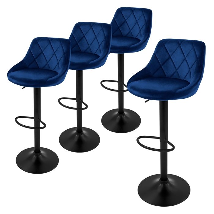 ML-Design Tabouret de bar set de 4 revêtement en velours bleu avec dossier et repose-pieds hauteur 62-82 cm