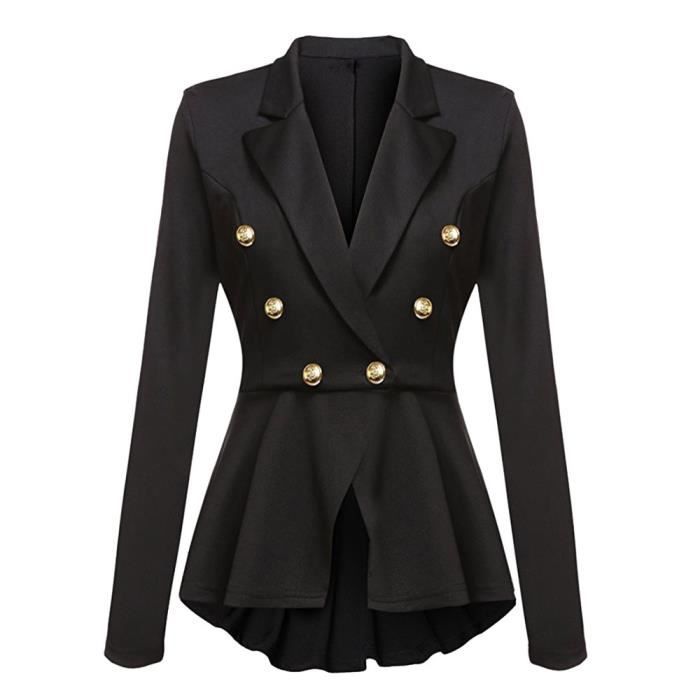 Femme Sur Mesure Avec Fermeture Éclair Manches longues Peplum volants volants Veste Blazer Top