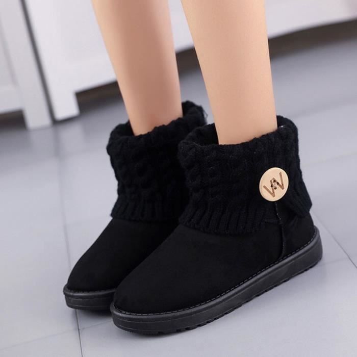 chaudeNoir de neige laine Chaussures Bottes Bottines d'hiver Mode Femmes plates eEWIHb29YD