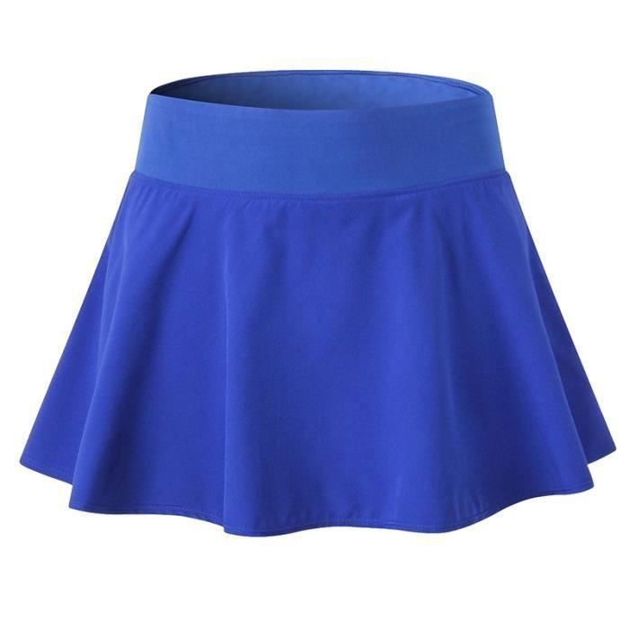 Jupe de Sport Femme - INSFITY - Taille Haute - Couleur Unie - Yoga Fitness - Tennis Danse - Bleu