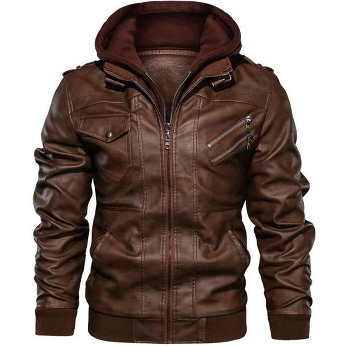 Veste Cuir Homme Style Moto – Veste Motard Casual Automne Hiver – Look Biker Élégant Et Résistant