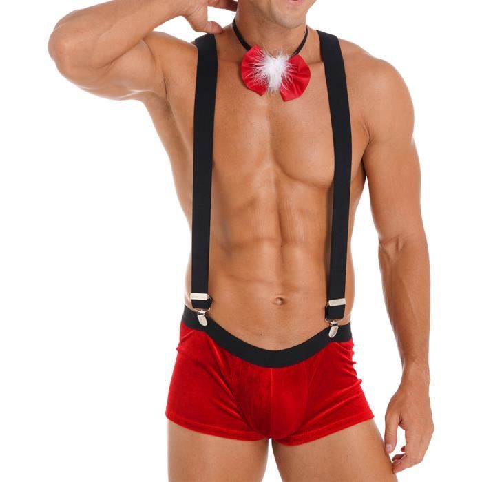 Costume de Noel Homme iixpin Salopette Short a Bretelle Rouge Velours Rouge Cdiscount Pret a Porter