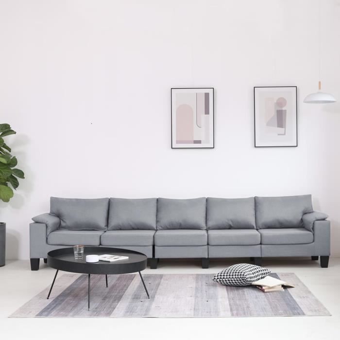 Canape A 5 Places Canape De Relaxation Canape Droit Gris Clair Tissu Achat Vente Canape Sofa Divan Cdiscount