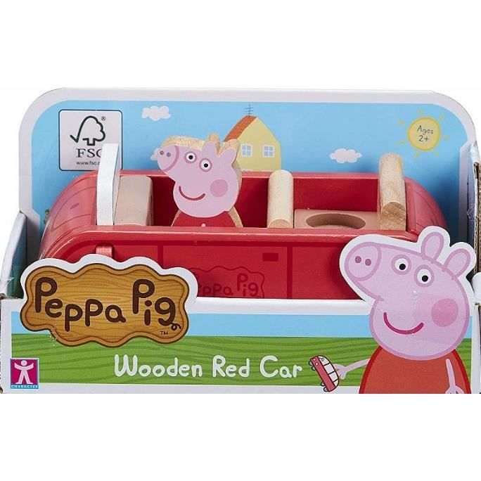 coffret peppa pig voiture rouge en bois de peppa le cochon 15 cm avec 1 figurine peppa set jouet enfant