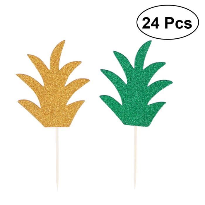 24 Pcs Ananas Feuille Forme Papier Gateau D Insertion Carte Cupcake Toppers Decoration D Anniversaire De Mariage Objet Decoratif Cdiscount Maison