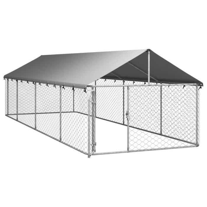 Comparer les prix de ABB Chenil extérieur avec toit pour chiens - Qqmora - Durable - argenté - acier galvanisé,tissu - 600 x 200 x 150 cm (L x l x H)