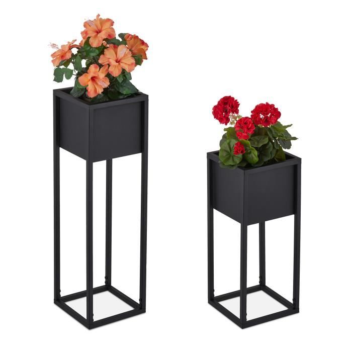 Lot 2 porte-pots de fleurs en métal noir - 4052025394745