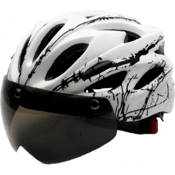 Casque de cyclisme casque vélo avec visière magnétique Casques adultes réglables pour sports plein air L blanc noir 1pc matériel