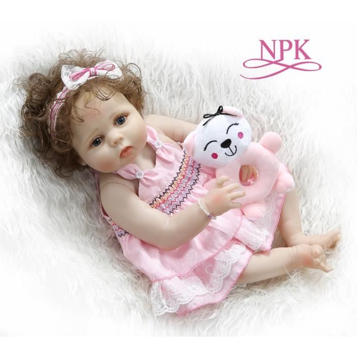 NPK �?? poup?�e reborn pour fille, jouet de bain, corps entier en silicone de 56CM, cheveux boucl?�s 