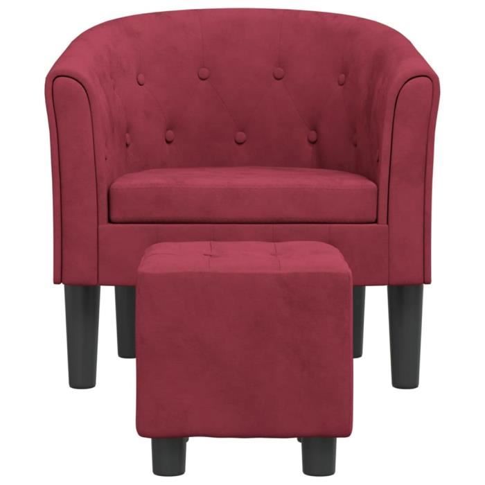 fauteuil cabriolet avec repose-pied rouge bordeaux velours - salalis - sp3753