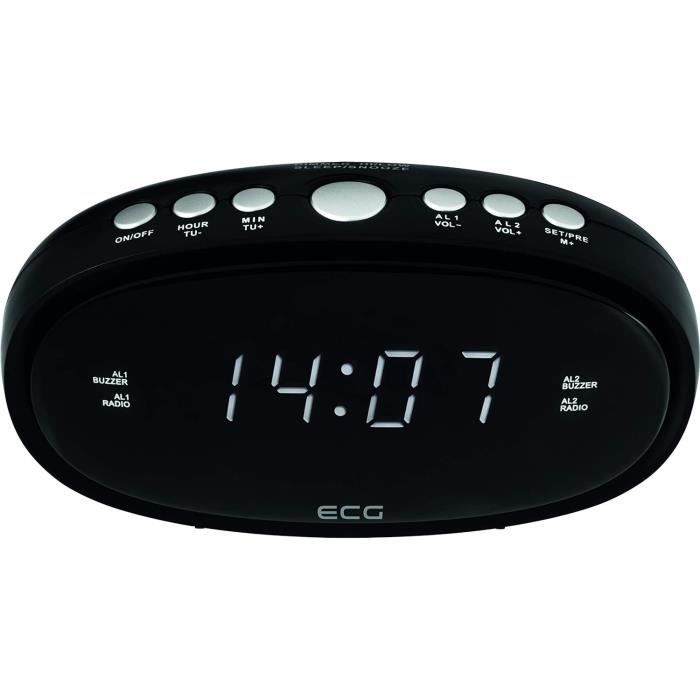Radio Réveil Analogique FM - Affichage LED, Double Alarme, Snooze, 0.292 Kg, Alimentation Secteur Ou Piles