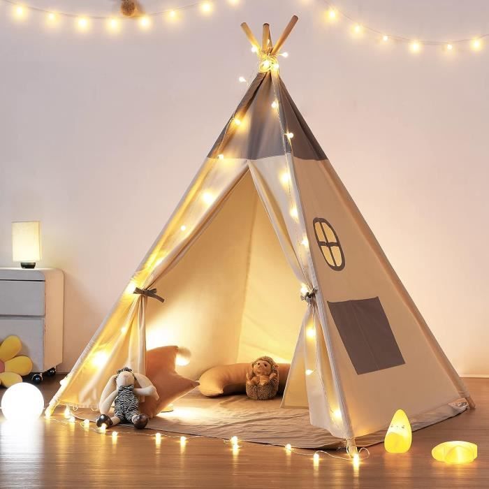 Tente Tipi Enfant Besrey Avec Lumières LED - Cabane Jeu Pliable Pour Enfants