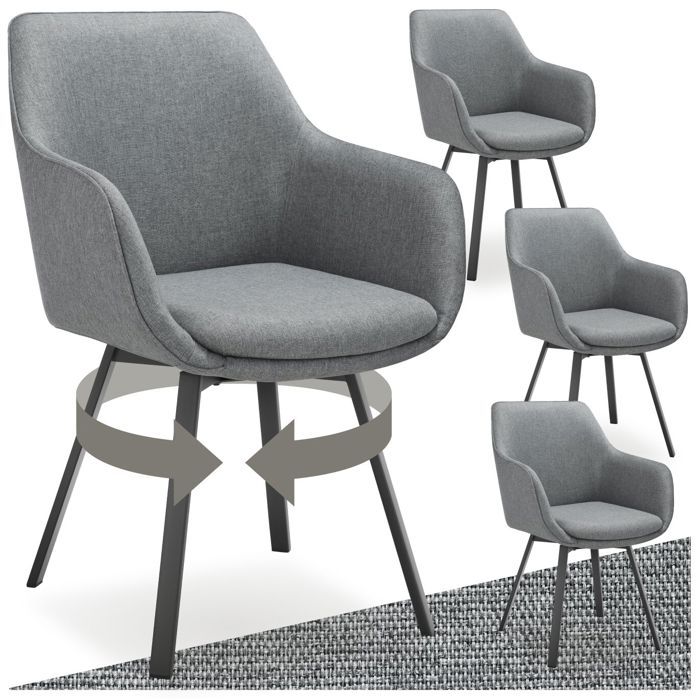 Chaise - TECTAKE - Lot de 4 fauteuils ALICON pivotants et rembourrés avec accoudoirs et dossier 57 x 59 x 88 cm - Gris anthracite